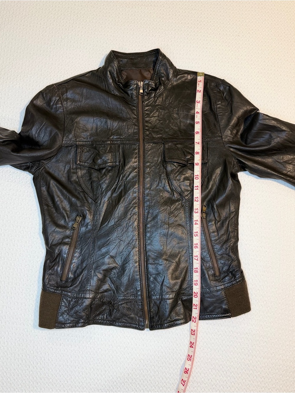 Women's Vintage Fiocchi Chocolate Brown Leather Zip-Front Jacket Italian Size 46 - Picture 11 of 15
